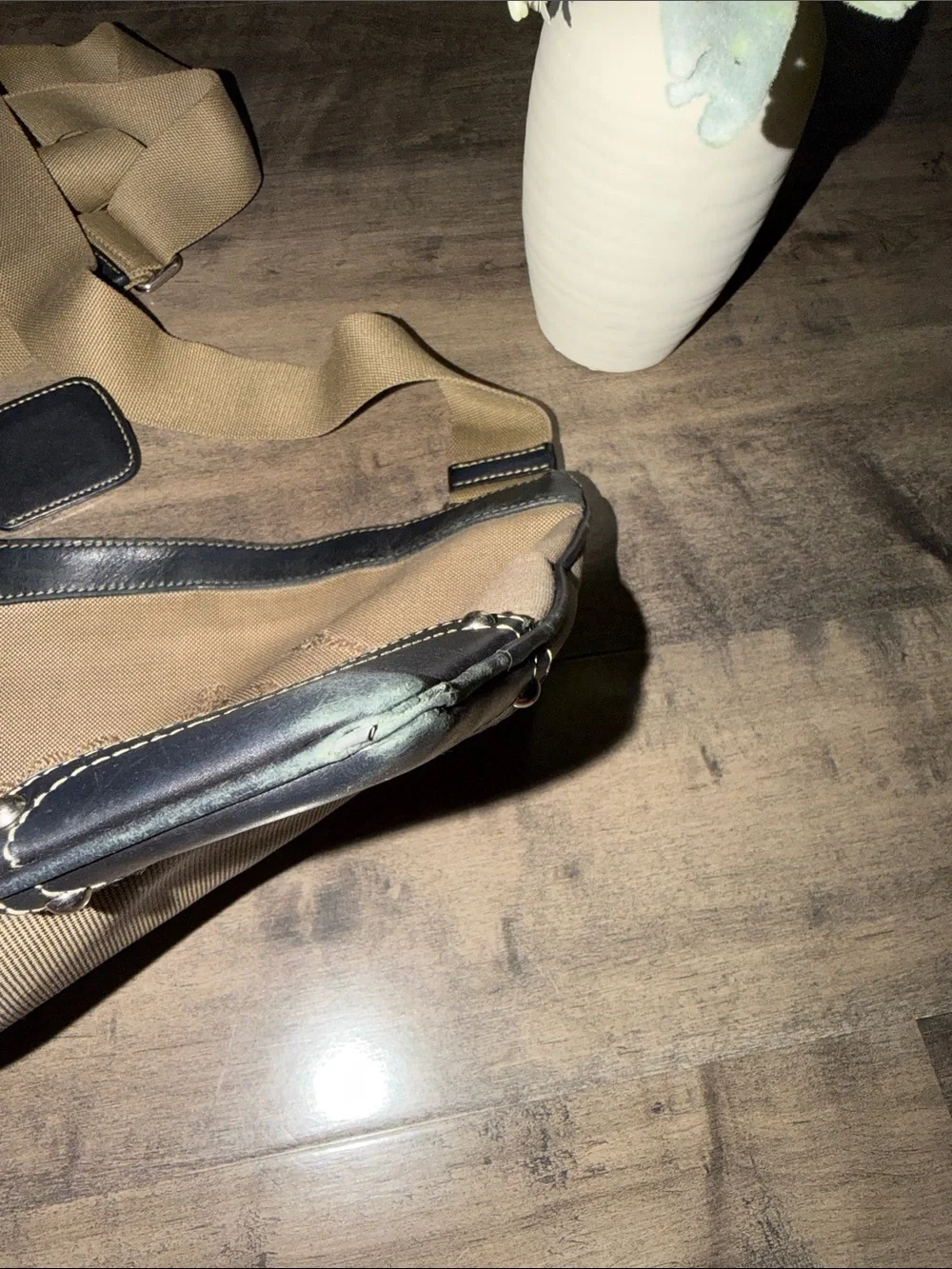 Prada Beige Canvas Messenger Bag with Black Trim